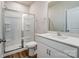Clean bathroom with a glass-enclosed shower and a white vanity at 2639 Tillman St, Monroe, NC 28112