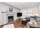 Stylish living room featuring hardwood floors, fireplace, and ample seating, ideal for relaxation and entertainment at 5110 Wedgewood Dr, Charlotte, NC 28210