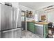 Well-lit kitchen featuring stainless steel appliances, green cabinets, and butcher block countertops at 851 Gist Rd, Rock Hill, SC 29732