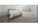 Bright main bedroom features neutral carpeting, a queen bed and a sitting area with tree views at 11207 Argosy Dr, Lancaster, SC 29707