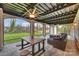 Covered outdoor living space with comfortable seating and a view of the backyard at 4335 Piper Glen Dr, Charlotte, NC 28277