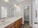Bathroom with double sinks, vanity, and entrance to the glass shower at 501 Colonels Ct, Clover, SC 29710