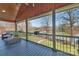 Screened back porch with wood ceiling offers stunning views of lake and landscaped yard at 5064 Lynwood Rd, Sherrills Ford, NC 28673