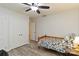 Comfortable bedroom with closet and light-colored wood-look floors, providing a serene atmosphere for rest at 601 Highland Forest Dr, Charlotte, NC 28270