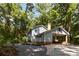 Rear elevation with a portico and view of the light blue siding and wood shake roof at 601 Highland Forest Dr, Charlotte, NC 28270
