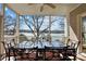 Inviting screened porch with outdoor seating and a panoramic lake view at 6403 Amos Smith Rd, Charlotte, NC 28214
