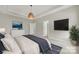 Virtually staged bedroom with neutral walls, carpet, natural light, and tray ceilings at 769 River Park Rd, Belmont, NC 28012