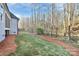 Sprawling backyard with freshly laid sod, bordered by tall trees and the light-blue vinyl siding of the home at 1157 Bunch Dr, Statesville, NC 28677