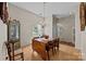 Charming dining room featuring hardwood floors and a vintage chandelier at 1286 Saint Katherines Way, Rock Hill, SC 29732