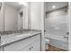 Bathroom featuring granite countertops, modern lighting, and a shower/tub combination at 3931 Newhall Nw Dr, Hickory, NC 28601