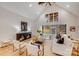 Bright living room features a vaulted ceiling, a fireplace, modern furniture, and stylish decor at 4354 Persimmon Rd, Lancaster, SC 29720