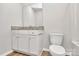 Bathroom features a white vanity with granite countertops and a toilet at 508 Hawley St, Charlotte, NC 28214
