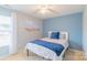 Comfortable bedroom showcasing a cozy bed, soft natural light, and a calming blue accent wall with modern art at 552 Montgomery Dr, Rock Hill, SC 29732