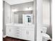 Modern bathroom features a double vanity with sleek white cabinets, a large mirror, and contemporary lighting fixtures at 111 W Poindexter Dr, Charlotte, NC 28203