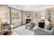 Bright living room features a fireplace, plush seating, and a large window with a view of the backyard at 1344 Secrest Commons Ct, Monroe, NC 28112