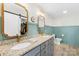 Modern bathroom with double vanity, granite countertops, dual mirrors, and modern fixtures at 1429 Scotts Creek Rd, Statesville, NC 28625