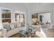 Cozy living room with a glass coffee table, neutral toned furniture, and a sliding glass door at 3324 Flamingo Ave, Charlotte, NC 28205