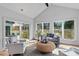Bright sunroom with hardwood floors, natural light, and sliding doors that leads to a backyard patio at 3324 Flamingo Ave, Charlotte, NC 28205