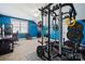 Game room with blue walls, carpeted floors, and gym at 369 Shoreline Pkwy, Tega Cay, SC 29708