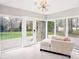 Bright sunroom features large windows, a cozy chaise lounge, and backyard views at 5009 Milford Rd, Charlotte, NC 28210
