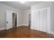 The bedroom has two entryways, hardwood floors and a closet space at 634 Carolina Ave, Gastonia, NC 28052