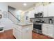 Bright eat-in kitchen features white cabinets, stainless steel appliances, granite counters, and a kitchen island at 11124 Chapeclane Rd, Charlotte, NC 28278