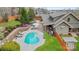 Aerial view of home featuring pool, patio, and landscaped backyard at 1620 London Rd, Mooresville, NC 28115