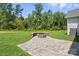 Beautiful patio with a custom stone fire pit and manicured lawn at 4009 Grace Pointe Dr # 101, Indian Trail, NC 28079