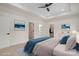 Bright bedroom featuring neutral walls, recessed lighting, a ceiling fan, and ensuite bathroom and closet at 10405 Briarhurst Pl # 18, Mint Hill, NC 28227
