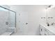 Bright bathroom with white cabinets, black hardware and glass shower at 228 Miramar Dr, York, SC 29745