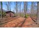 Backyard featuring a shed with surrounding trees, providing privacy and a peaceful setting at 2324 Chestnut Ln, Matthews, NC 28104