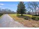 Well-maintained front yard featuring lush greenery, a large tree, and a paved driveway at 2324 Chestnut Ln, Matthews, NC 28104