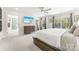 Bright bedroom featuring a large bed, a TV, and an ensuite bathroom with glass shower at 619 R L Stowe Rd, Belmont, NC 28012