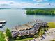 Scenic aerial view of condos and lake marina featuring stunning views at 7831 Spinnaker Bay Dr # 106, Sherrills Ford, NC 28673