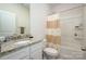 Bathroom featuring a shower/tub combo with curtain and a vanity with granite countertop at 4427 Allenby Pl, Monroe, NC 28110