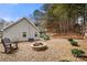 This backyard is beautifully landscaped with a stone firepit area perfect for outdoor relaxation and entertainment at 7219 Morningdew Ct, Denver, NC 28037
