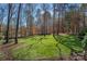 Green backyard surrounded by tall trees providing shade and privacy at 105 Elizabeth Brook Dr, Davidson, NC 28036