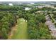Stunning aerial view of the neighborhood golf course, surrounded by lush trees and beautiful houses at 19011 Dry Narrows Way, Charlotte, NC 28278
