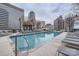Rooftop pool with city views, surrounded by lounge chairs for relaxation at 210 N Church St # 1507, Charlotte, NC 28202