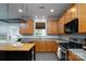 Kitchen features stainless steel appliances, ample counter space, and wooden cabinetry with a view of the backyard at 303 Basswood Ct, Clover, SC 29710