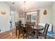 Cozy dining area with wood floors, chandelier lighting, and natural light from sliding glass doors at 3604 Oakwood Rd, Charlotte, NC 28269