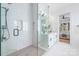 Sleek bathroom features a glass shower, modern fixtures, and neutral tones for a spa-like retreat at 3949 Plainview Rd, Charlotte, NC 28208