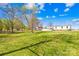 Spacious backyard features green grass, shed, above ground pool, and mobile home at 590 County Line Rd, Stony Point, NC 28678