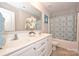 Bathroom featuring double vanity, framed mirror, and coordinated shower curtain at 1309 Afternoon Sun Rd, Matthews, NC 28104