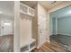 Inviting entryway featuring built-in storage and coat hooks, perfect for keeping organized at 1819 Lotus Ln, Denver, NC 28037