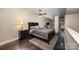 Bedroom showcasing a cozy layout with dark wood floors and a view from the loft at 701 Royal Ct # 102, Charlotte, NC 28202