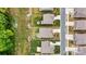An aerial view shows a well-maintained property with landscaping, stone firepit, and proximity to neighboring homes at 3193 Burnello Ct, Iron Station, NC 28080
