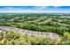 An aerial view showcases a residential community surrounded by lush greenery and tree-lined streets at 3193 Burnello Ct, Iron Station, NC 28080