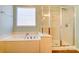 Well-lit main bathroom with a glass-enclosed shower and a large soaking tub at 41108 Calla Lily St, Fort Mill, SC 29707