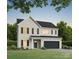 Two-story home featuring a two-car garage, neutral siding, black shutters, and a well-maintained lawn at 5127 Izzo Ln, Charlotte, NC 28214
